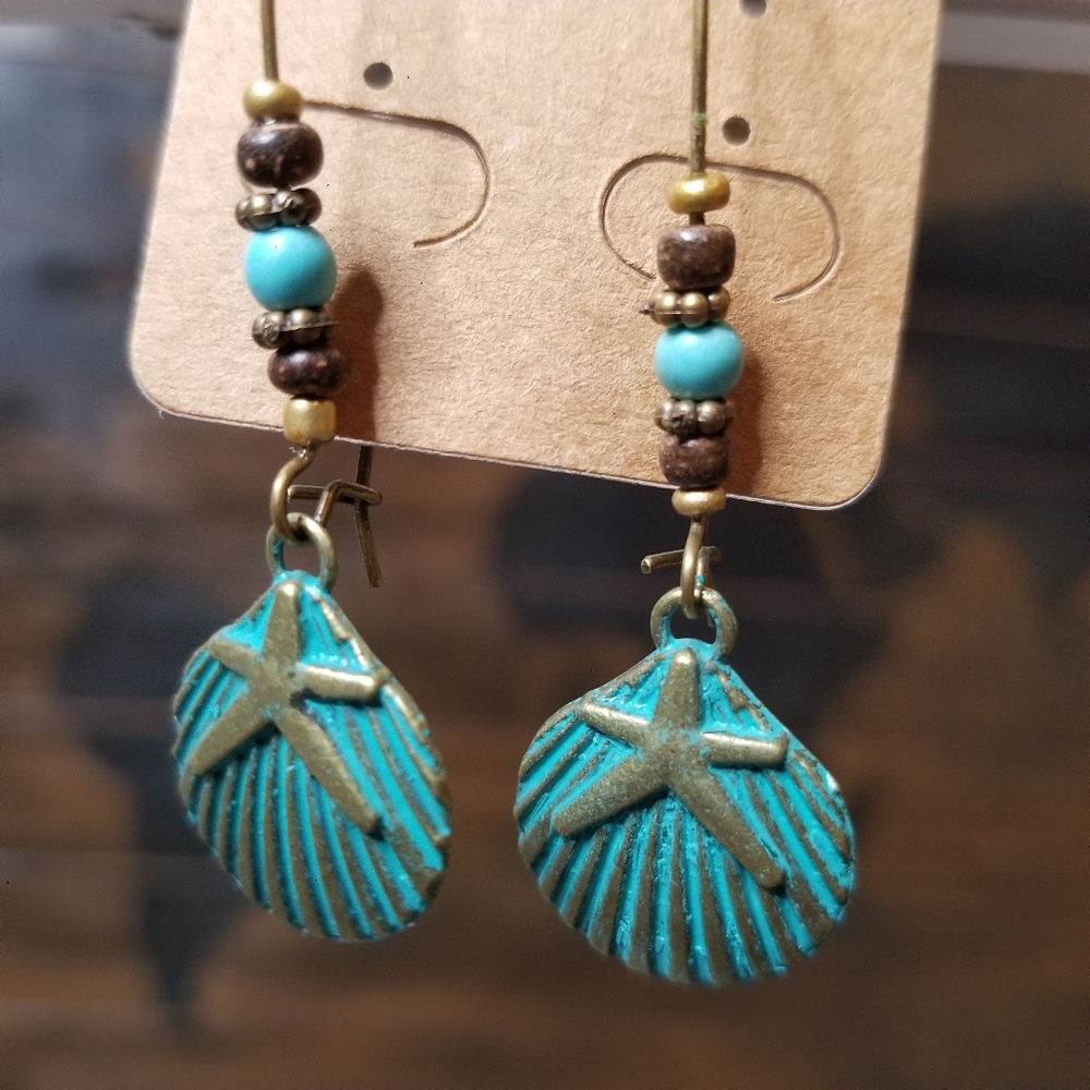 BE | Teal Turquoise Sea Shell Boho Beachy Earrings